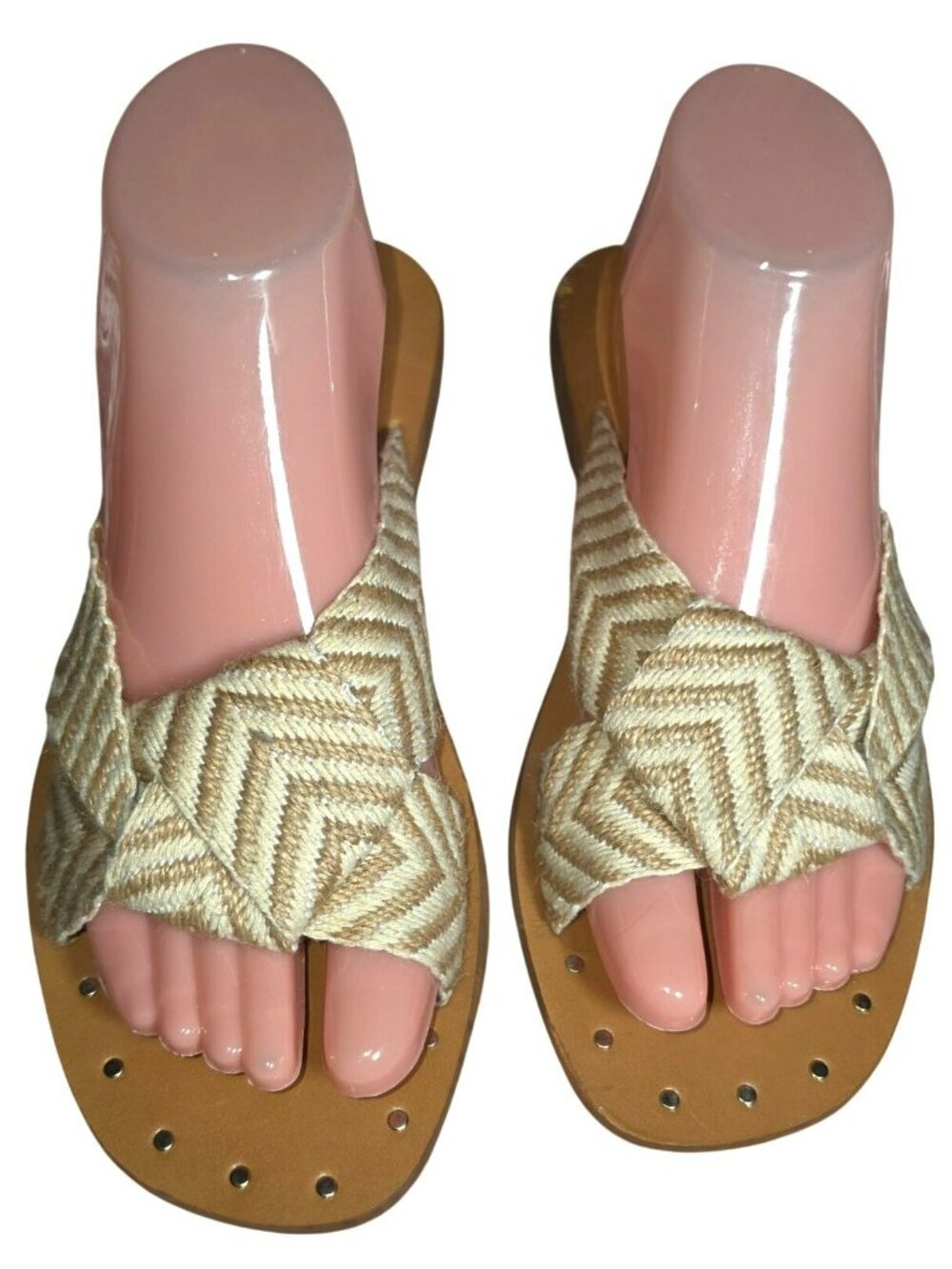 Women's Sandals Beige 7 Universal Thread Louise Chevron Print Knotted Slide